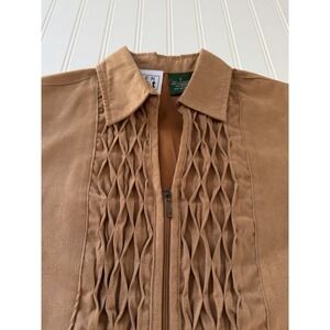 Keren Scott Women's Suede Top Small‎ Brown 3/4 Zip Ruched Long Sleeve